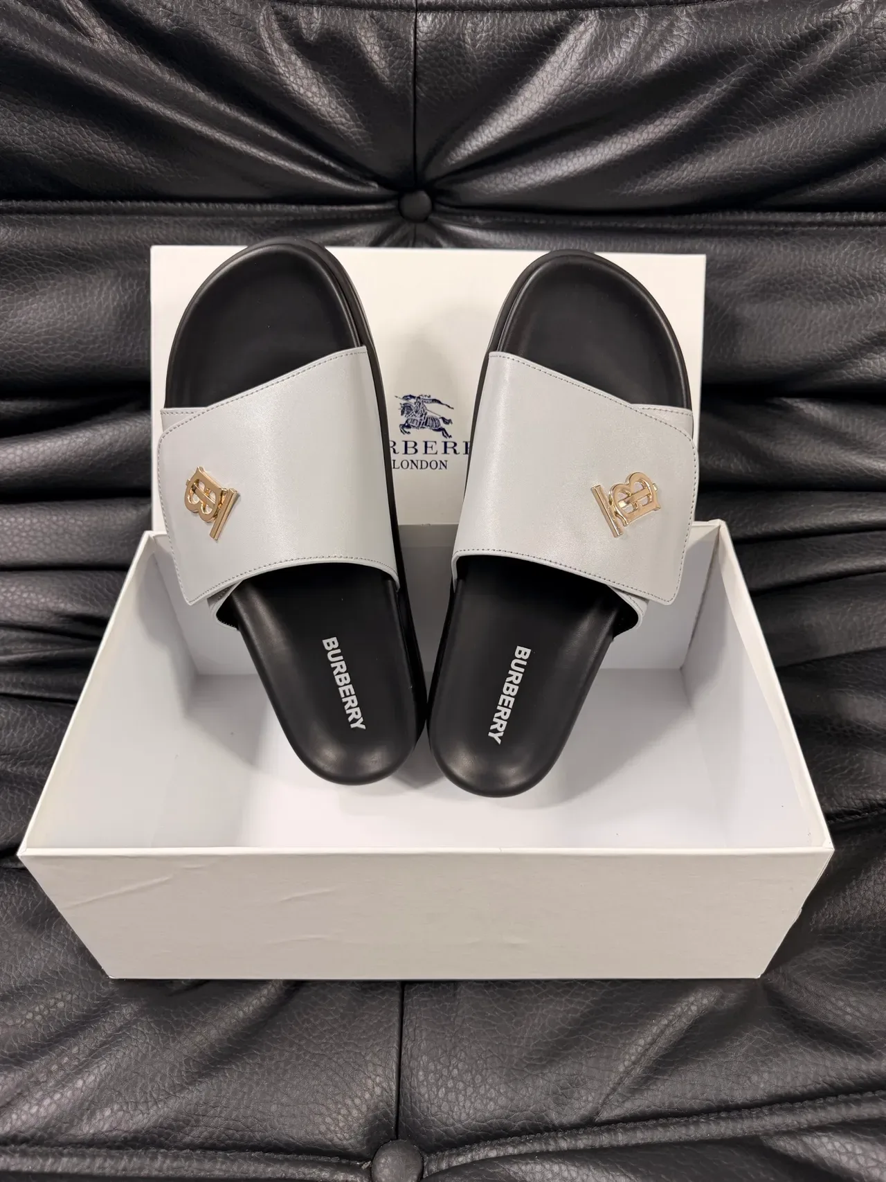Burberry Knight Gray and Black Monogram Slipper 3