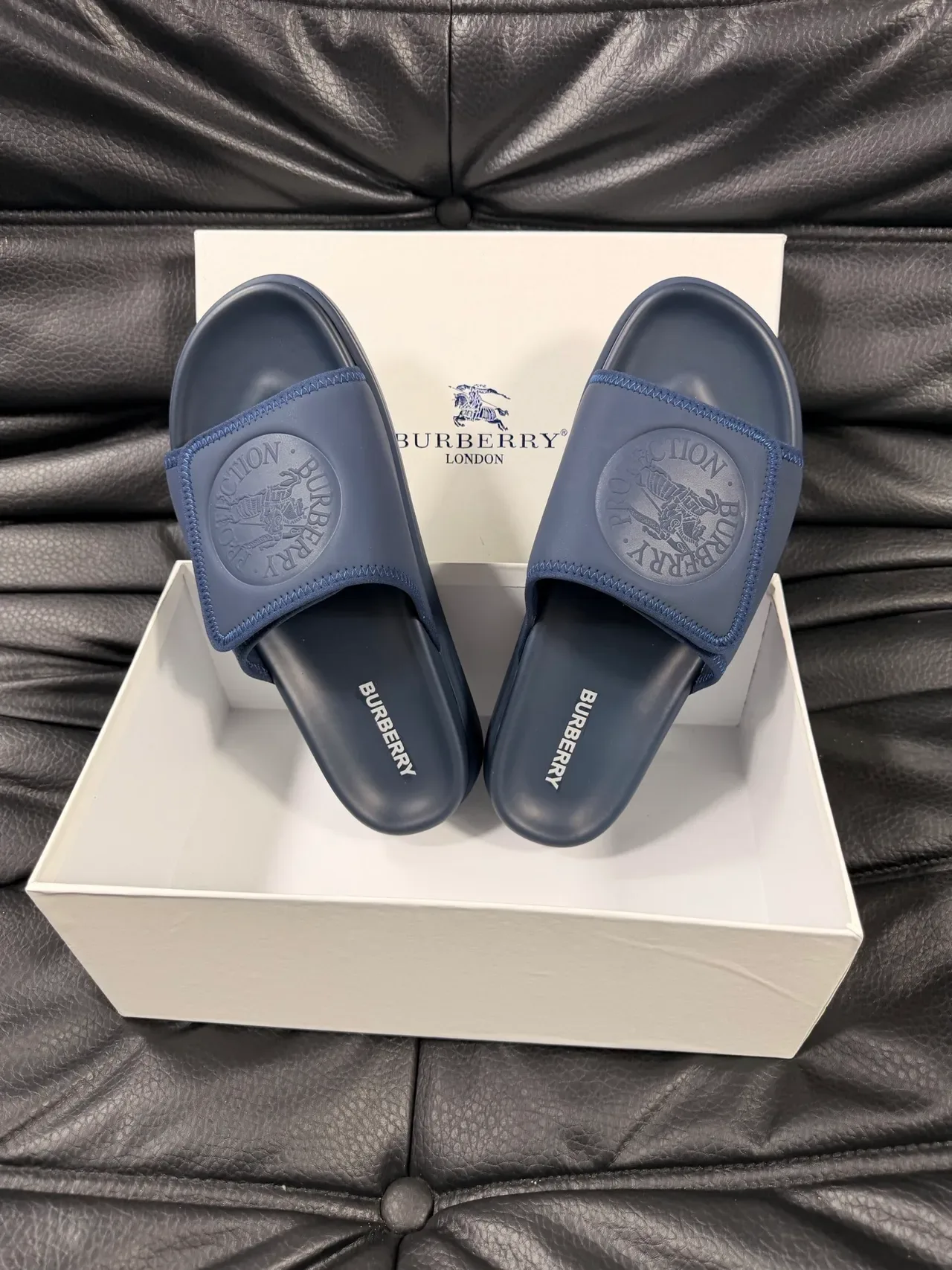 Burberry Knight Navy Rubber Slippers 4