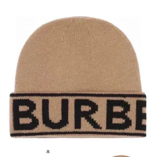 Burberry Logo-Knit Beige Black Rolled Cuff Beanie