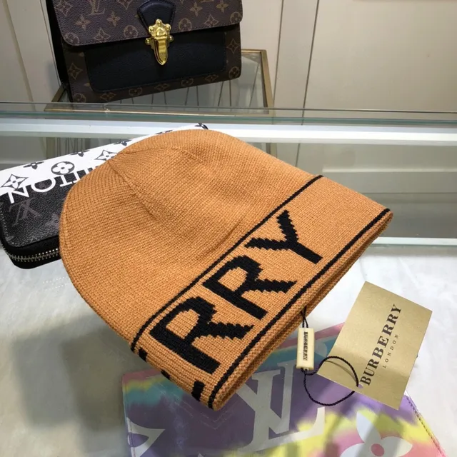 Burberry Logo-Knit beige noir Rolled Cuff Beanie 4