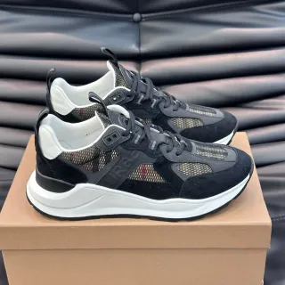 Burberry Lola Black White Layered Suede-Mesh-Plaid Upper Sculpted Midsole Chunky Sneakers