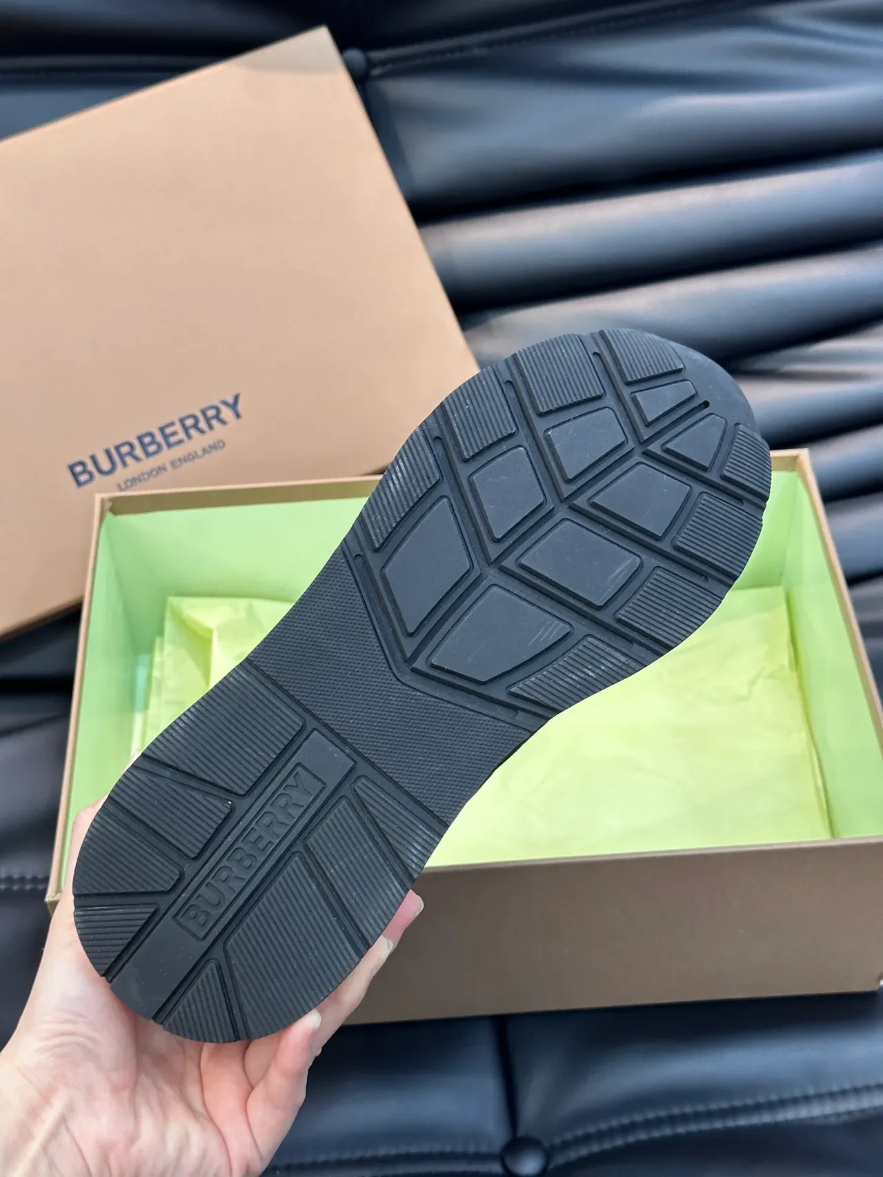 Burberry Lola Preto Branco Camada de Couro-Mesh-Xadrez Superior Sola Esculpida Tênis Chunky 2