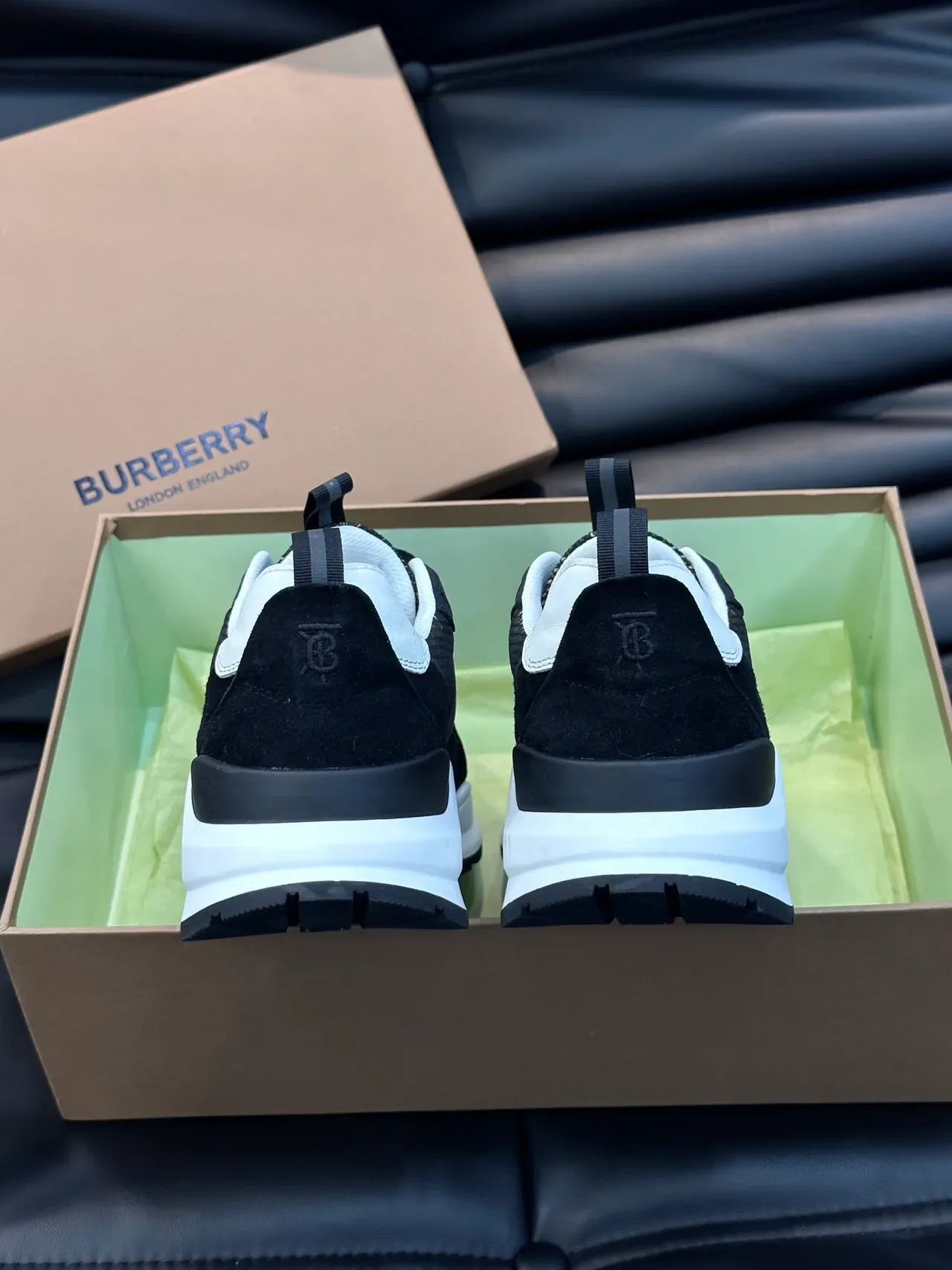 Burberry Lola Preto Branco Camada de Couro-Mesh-Xadrez Superior Sola Esculpida Tênis Chunky 3