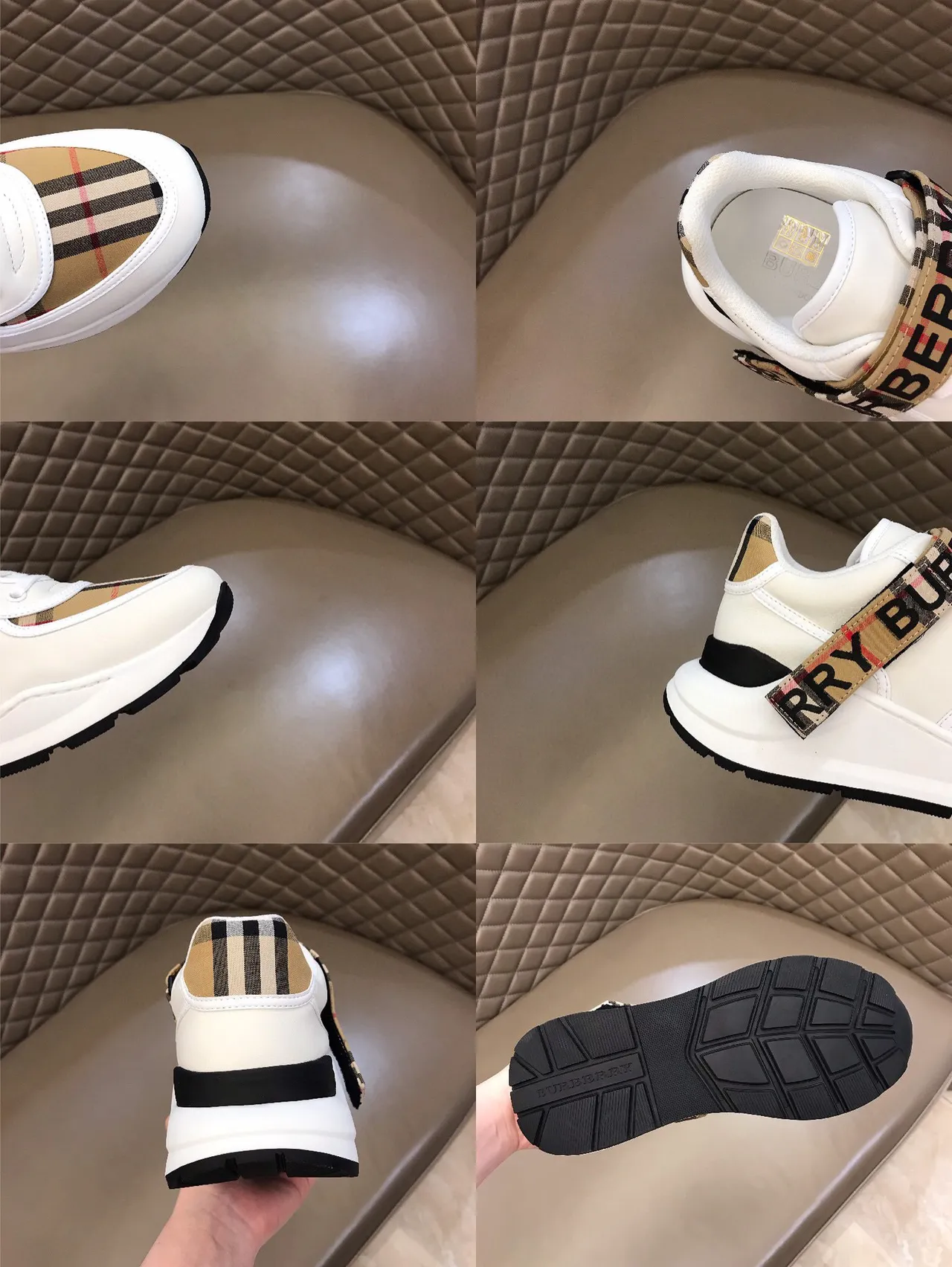 Burberry Lola Blanc Beige Semelle plateforme épaisse Détail sangle check maison Chaussures lifestyle 2