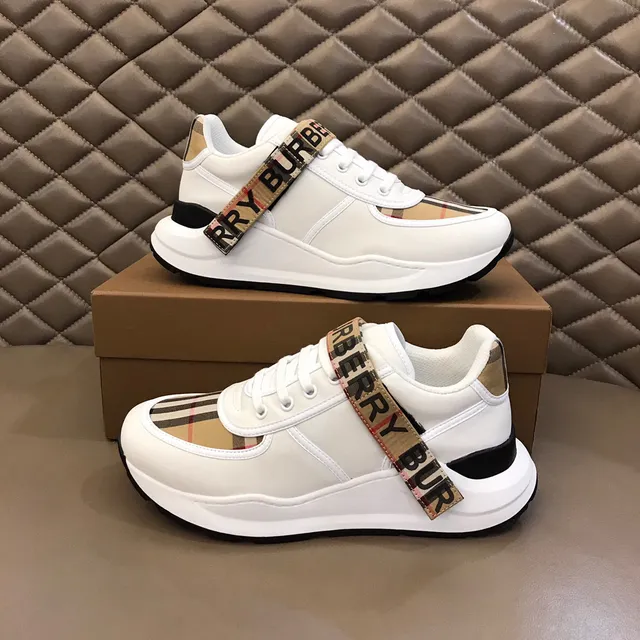 Burberry Lola Blanc Beige Semelle plateforme épaisse Détail sangle check maison Chaussures lifestyle 8