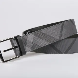Burberry এক রঙের চেক ধূসর চামড়ার বেল্ট