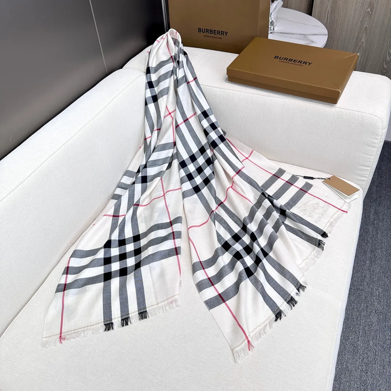 Burberry Nova Check Oversized Fringed Shawl 6