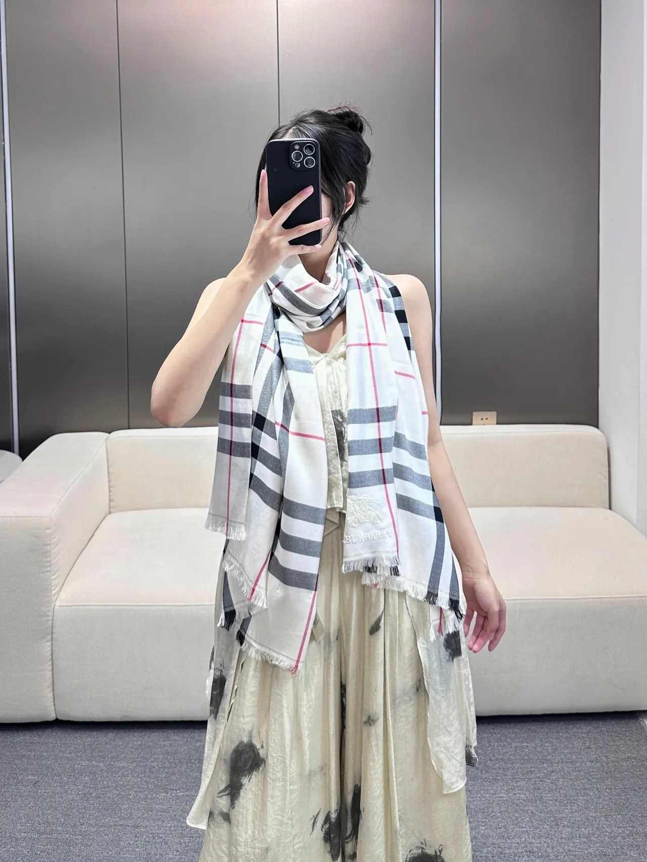 Burberry Nova Check Oversized Fringed Shawl 9