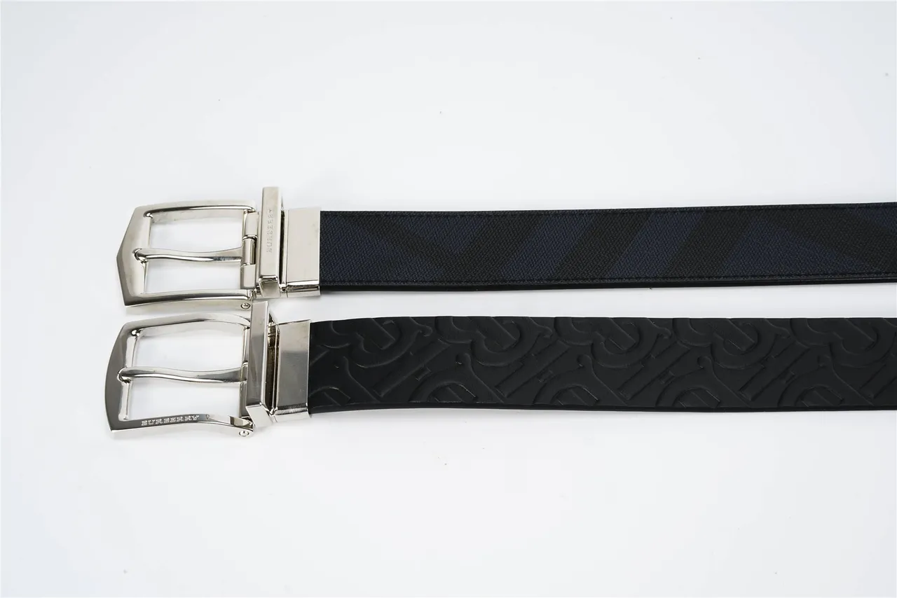 Burberry Reversible Belt Black Navy Check-Patterned Fabric Leather Belt 3