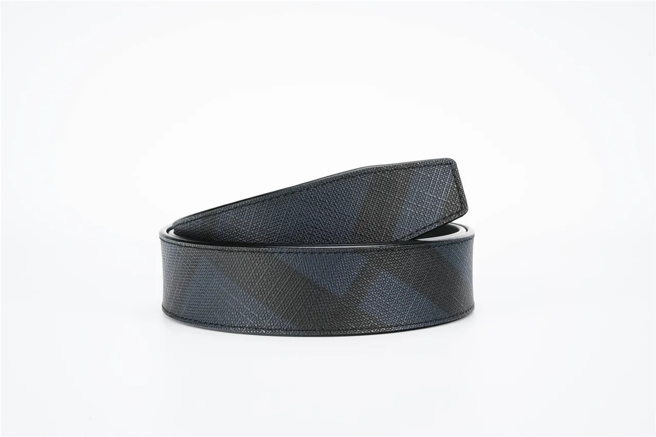 Burberry Reversible Belt Black Navy Check-Patterned Fabric Leather Belt 4