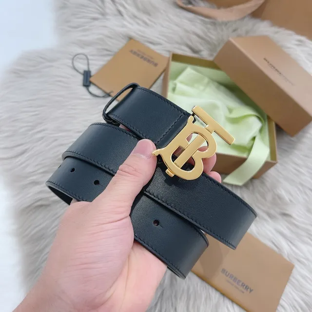 Burberry TB Belt Couro Escuro Fivela Preta Fosca Cinto de Couro 5