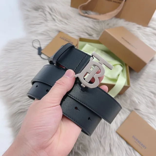 Burberry TB Belt Couro Escuro Fivela Preta Fosca Cinto de Couro 8