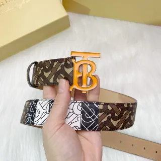 Burberry TB Monogram नारंगी इनेमेल बकल चमड़े की बेल्ट