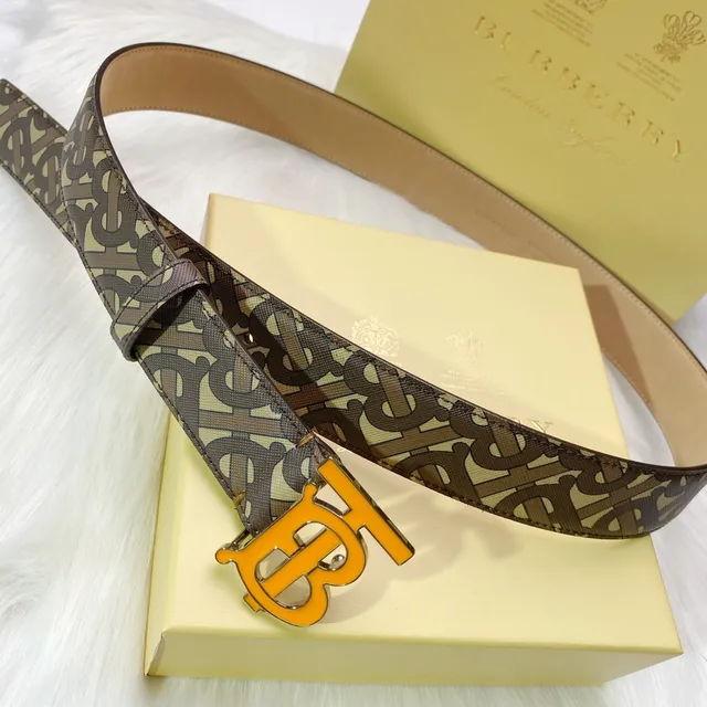 Burberry TB Monogram Cinturón Hebilla de Esmalte Naranja Cinturón de Cuero 3
