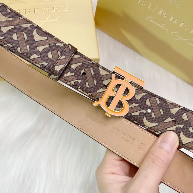 Burberry TB Monogram Cinturón Hebilla de Esmalte Naranja Cinturón de Cuero 5
