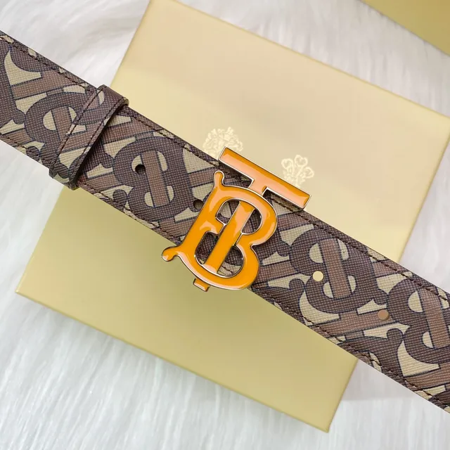 Burberry TB Monogram Cinturón Hebilla de Esmalte Naranja Cinturón de Cuero 6