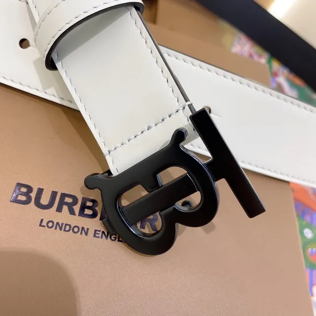 Burberry TB Monogram Belt White and Navy Leather Belt 3