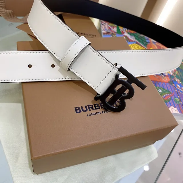 Burberry TB Monogram Belt White and Navy Leather Belt 4