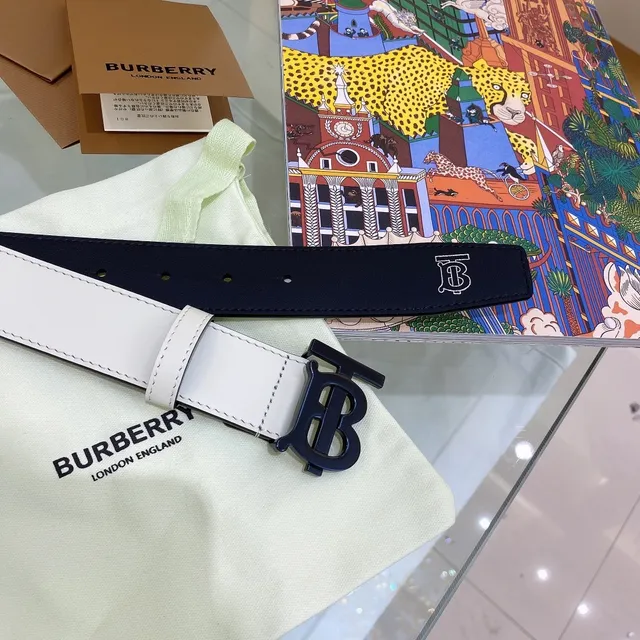 Burberry TB Monogram Belt White and Navy Leather Belt 6