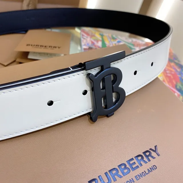 Burberry TB Monogram Belt White and Navy Leather Belt 8