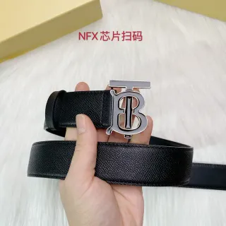 Burberry TB Monogram Black Textured Leather Belt