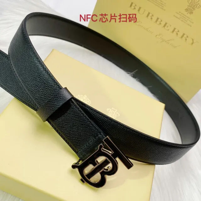 Burberry TB Monogram काले टेक्स्चर्ड लेदर बेल्ट 7