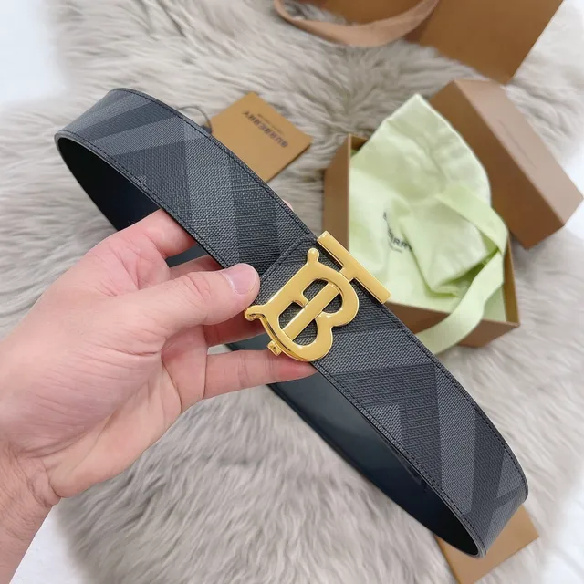 Burberry TB Monogram Gray Gold Jacquard Strap Buckle Leather Belt 2