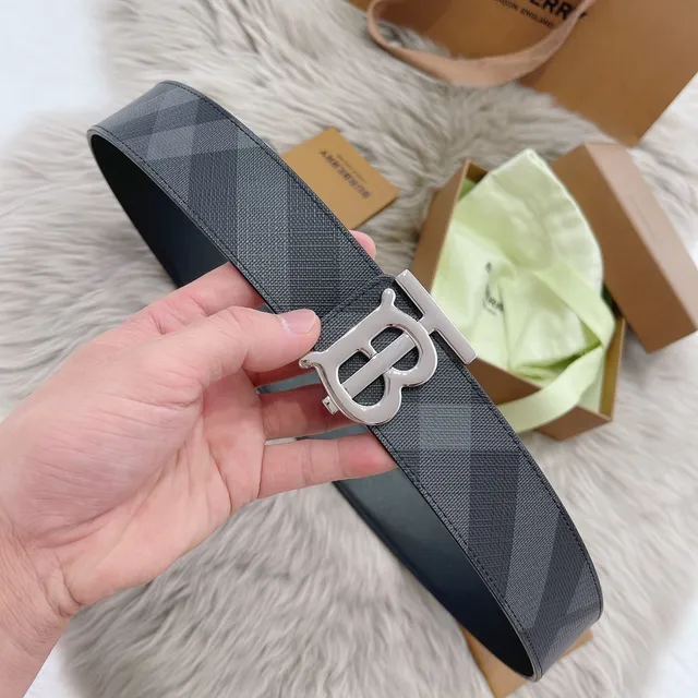 Burberry TB Monogram Gray Gold Jacquard Strap Buckle Leather Belt 5