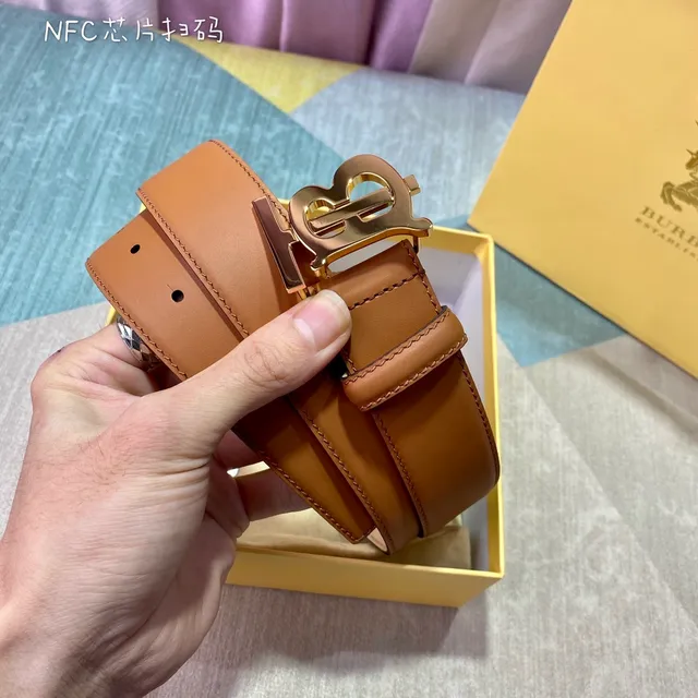 Burberry TB Monogram Tan Leather Belt 2