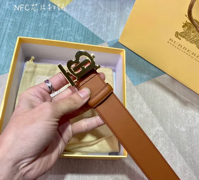 Burberry TB Monogram Tan Leather Belt 3
