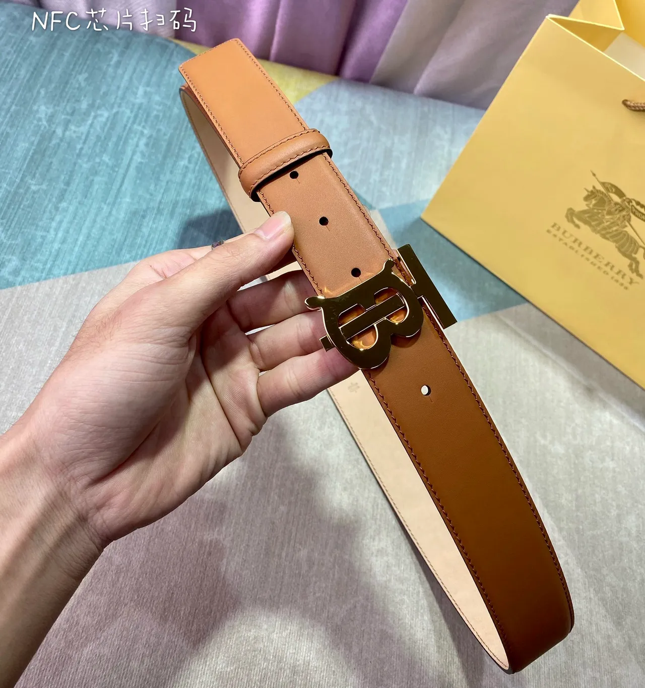 Burberry TB Monogram Tan Leather Belt 4