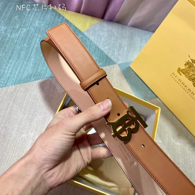 Burberry TB Monogram Tan Leather Belt 5