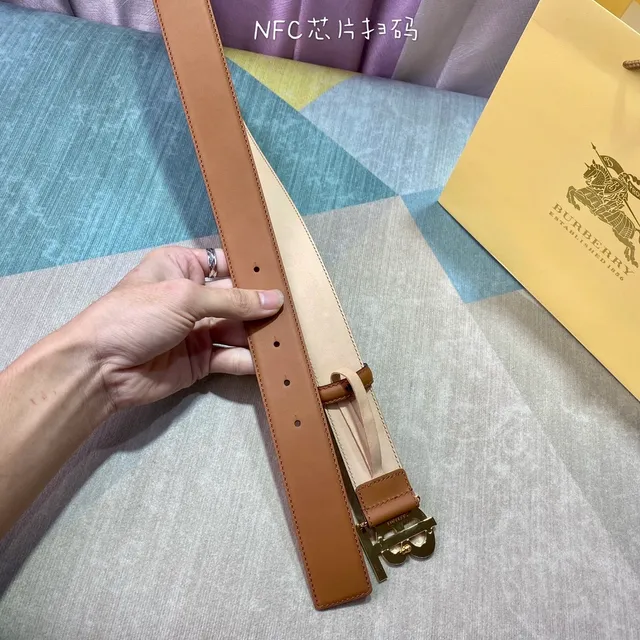 Burberry TB Monogram Tan Leather Belt 7