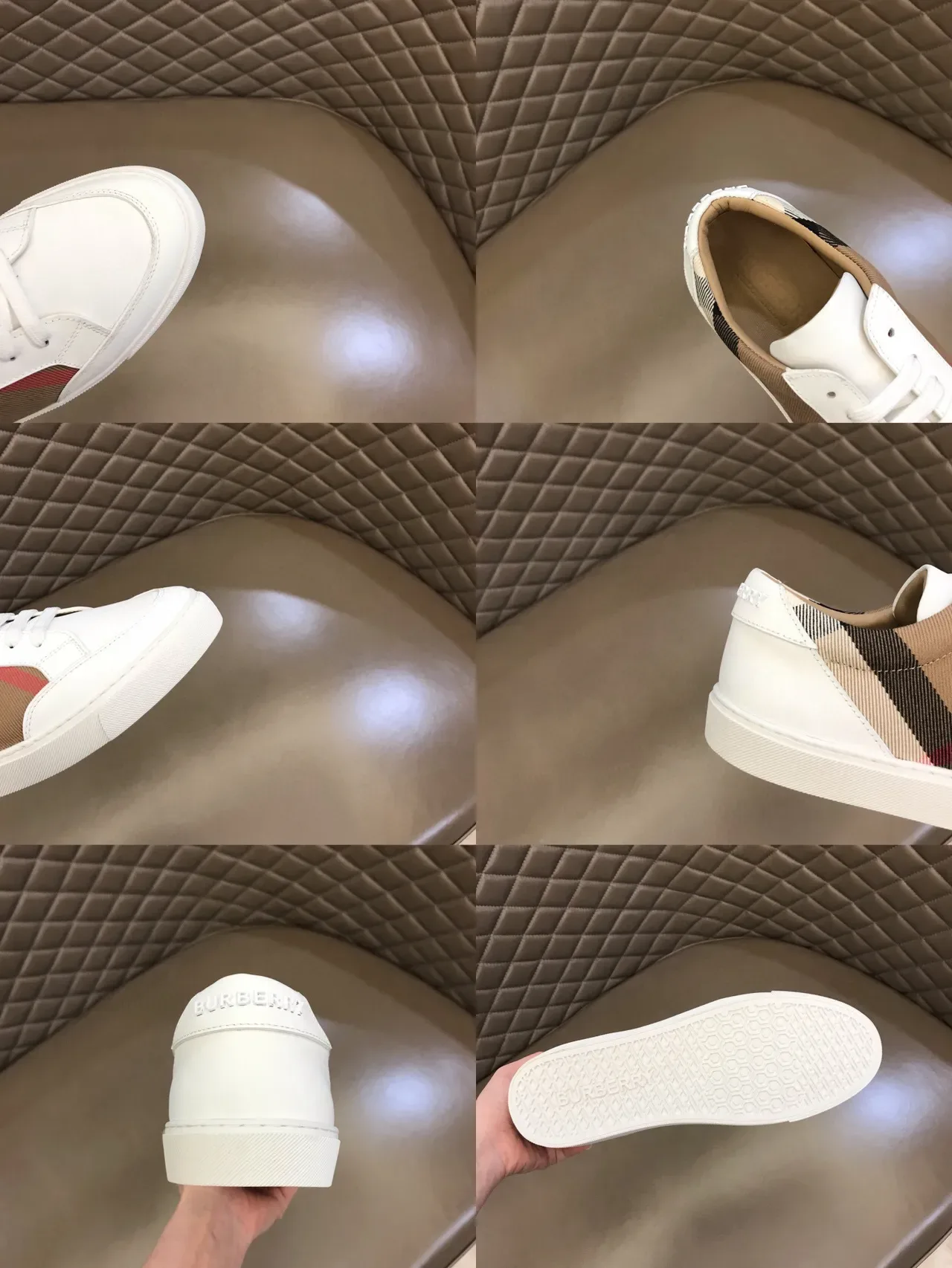 Burberry Blanc Beige Cuir House Check Panel Latéral Lifestyle Sneakers 2