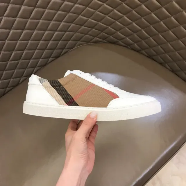 Burberry Blanc Beige Cuir House Check Panel Latéral Lifestyle Sneakers 5
