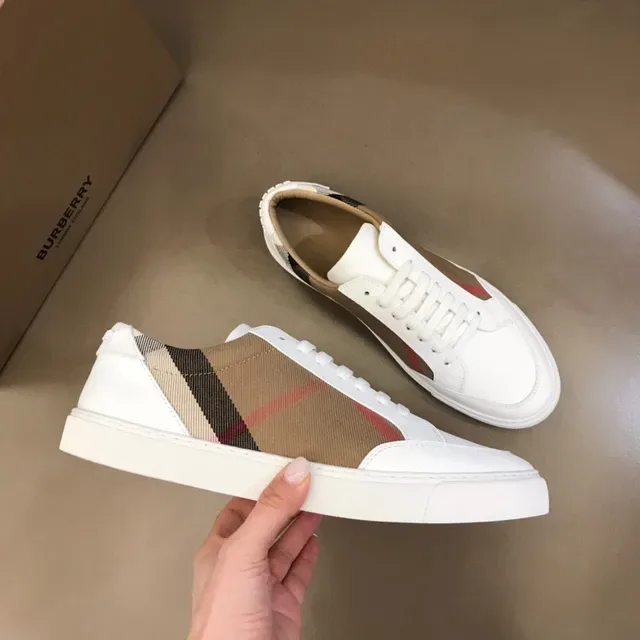 Burberry Blanc Beige Cuir House Check Panel Latéral Lifestyle Sneakers 6