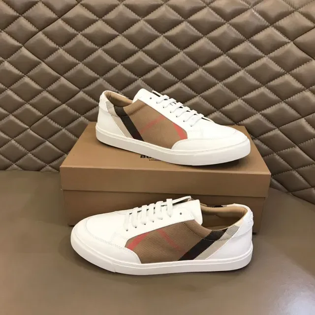 Burberry Blanc Beige Cuir House Check Panel Latéral Lifestyle Sneakers 7