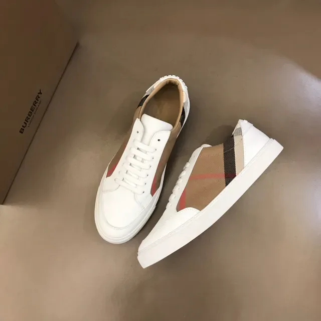 Burberry Blanc Beige Cuir House Check Panel Latéral Lifestyle Sneakers 8