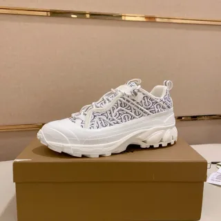 Burberry White Blue Monogrammed Textile Upper Oversized Sculpted Rubber Sole Chunky Sneakers