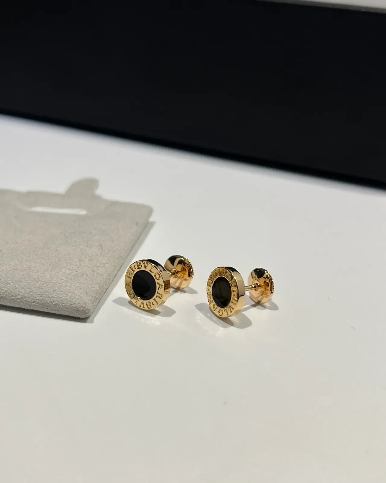 Bvlgari B.zero1 Black Gold Circular Stud Engraved Logo Earrings 4