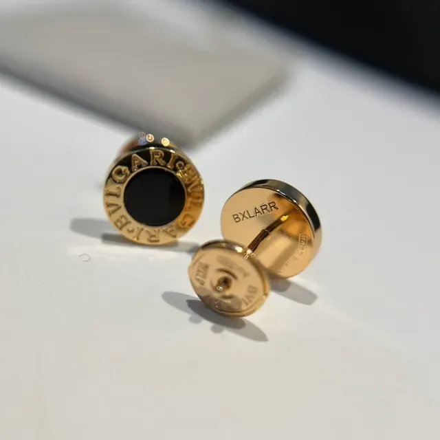 Bvlgari B.zero1 Black Gold Circular Stud Engraved Logo Earrings 6