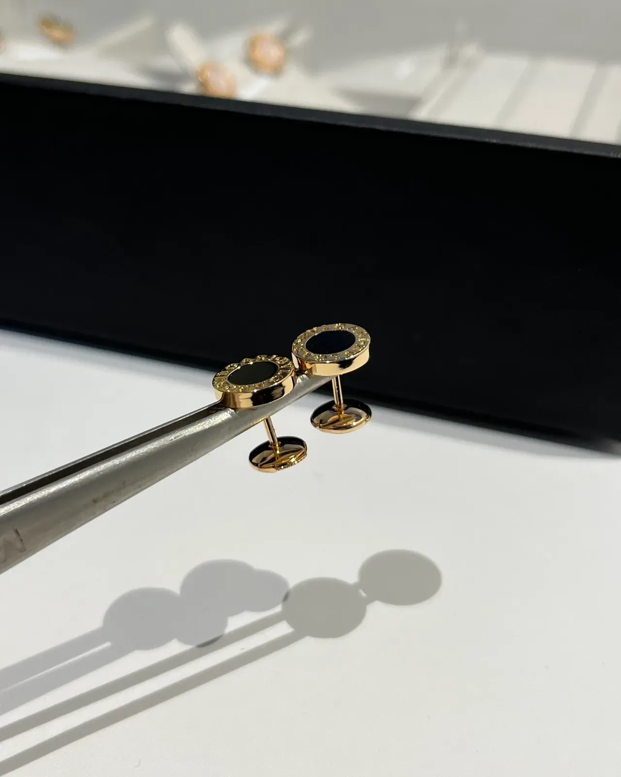 Bvlgari B.zero1 Black Gold Circular Stud Engraved Logo Earrings 7
