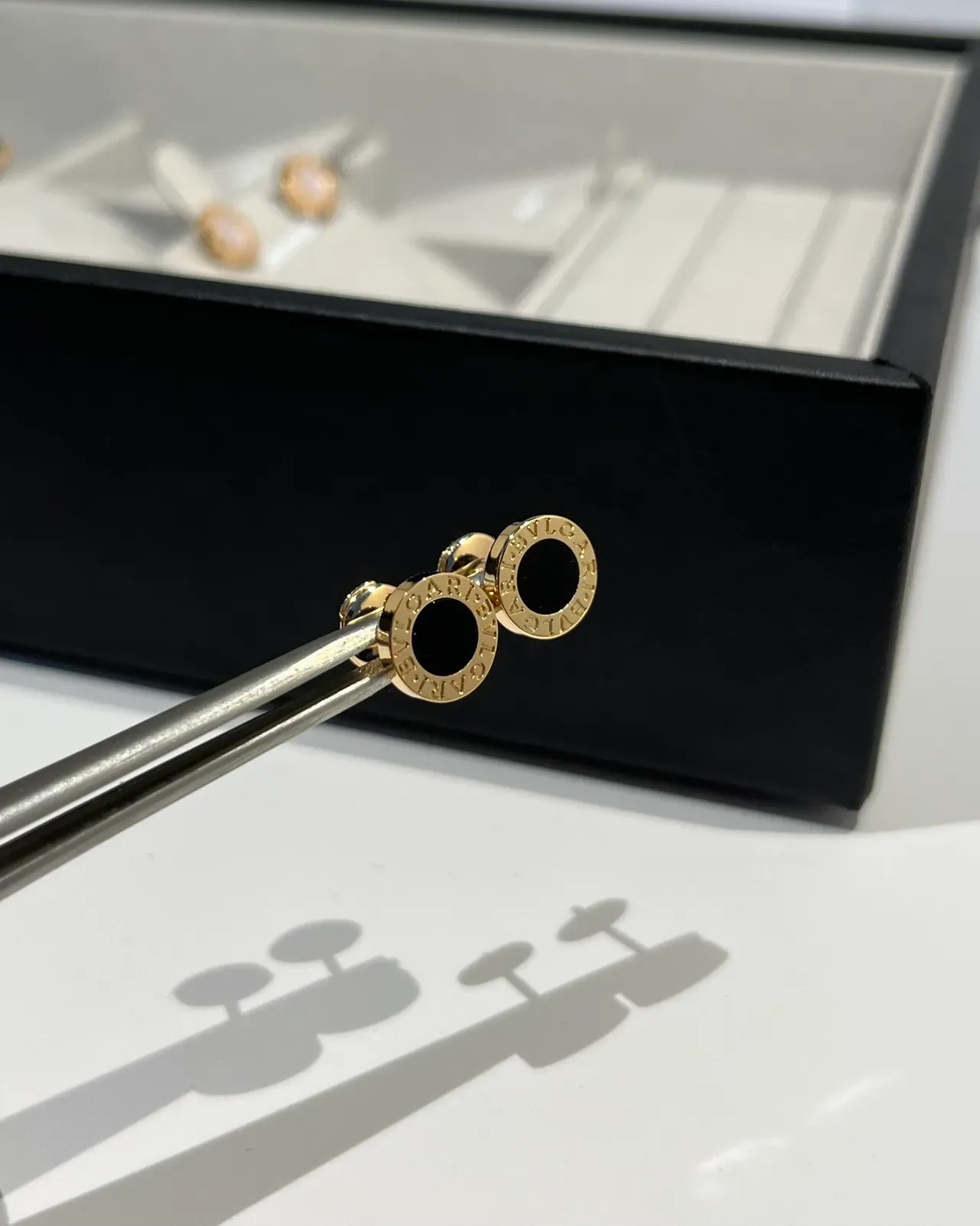 Bvlgari B.zero1 Black Gold Circular Stud Engraved Logo Earrings 8