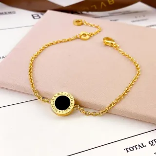 Bvlgari B.zero1 Gold Black Rolo Chain Circular Engraved Charm Bracelet
