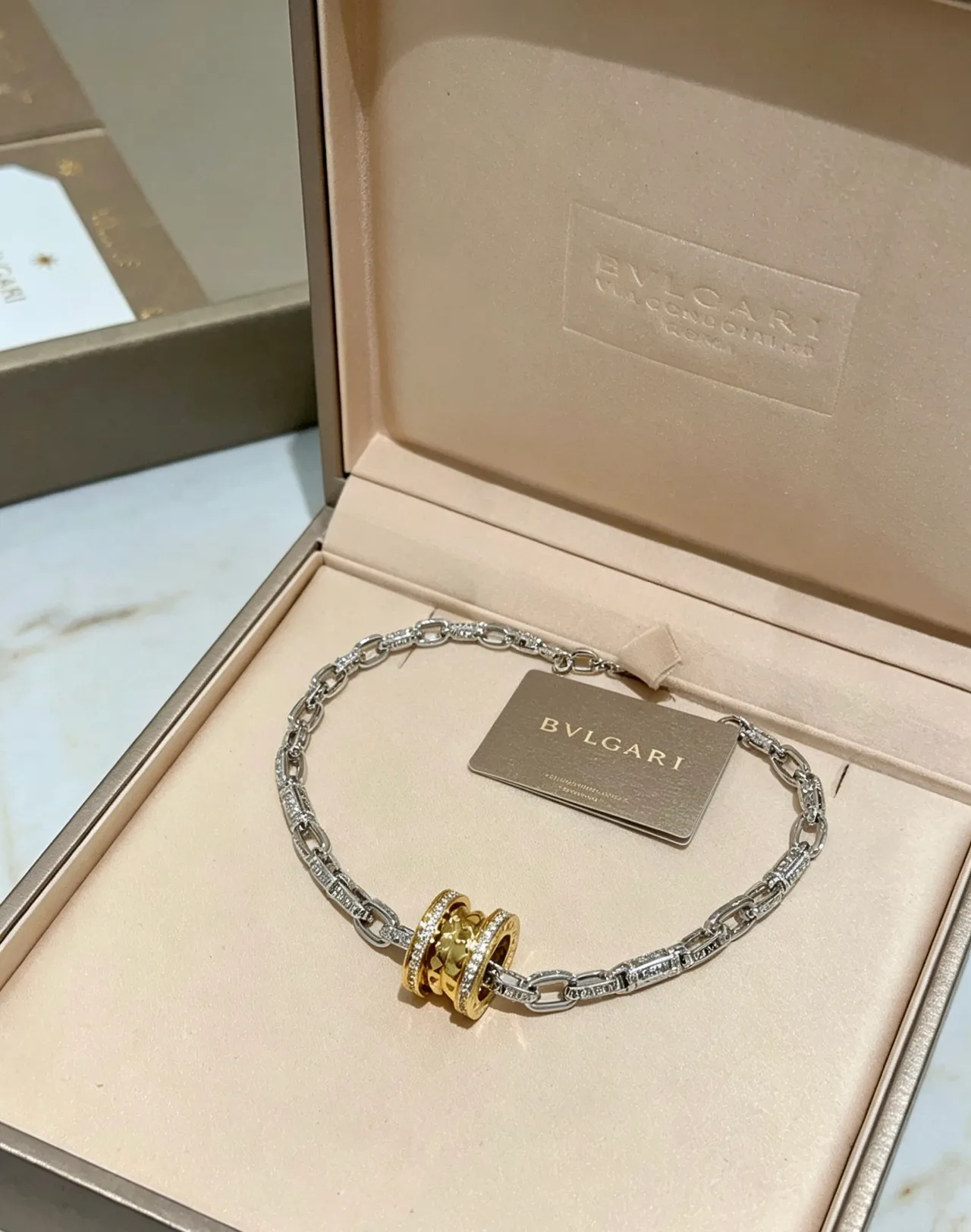 Bvlgari B.zero1 Multi-Tone Diamond-Pavé Rotating Ring Necklace 2