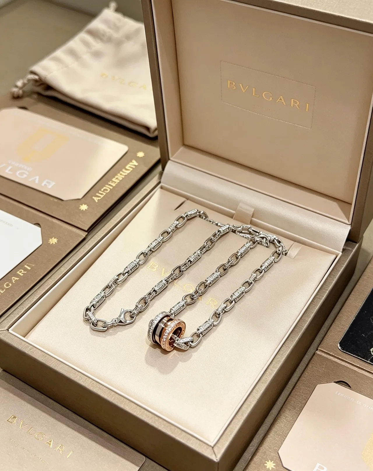 Bvlgari B.zero1 Multi-Tone Diamond-Pavé Rotating Ring Necklace 6