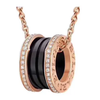Bvlgari B.zero1 Rose Gold Black Ceramic Pavé Diamond Necklace