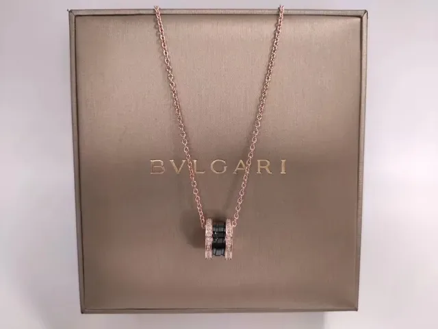 Bvlgari B.zero1 Collier Or Rose Céramique Noire Diamants Pavé 9