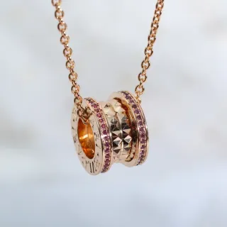 Bvlgari B.zero1 Rose Gold Pavé Gemstone Rotating Triple-Ring Necklace