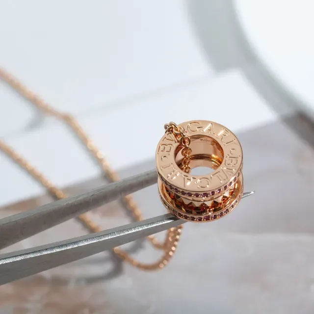 Bvlgari B.zero1 Rose Gold Pavé Gemstone Rotating Triple-Ring Necklace 3